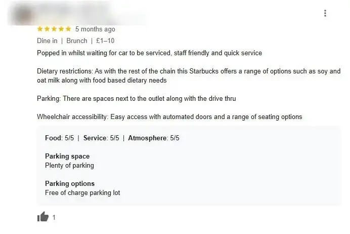 An in-depth customer review about a dine-in brunch restaurant covering their parking, dietary restrictions, and wheelchair accessibility.