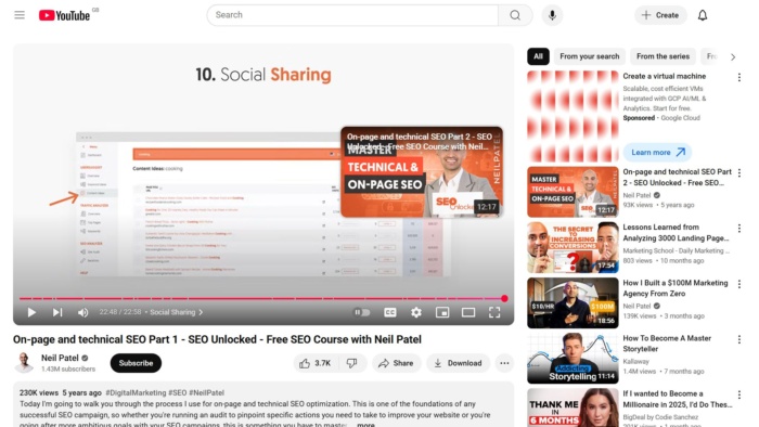 A video from Neil Patel's SEO Unlocked course.