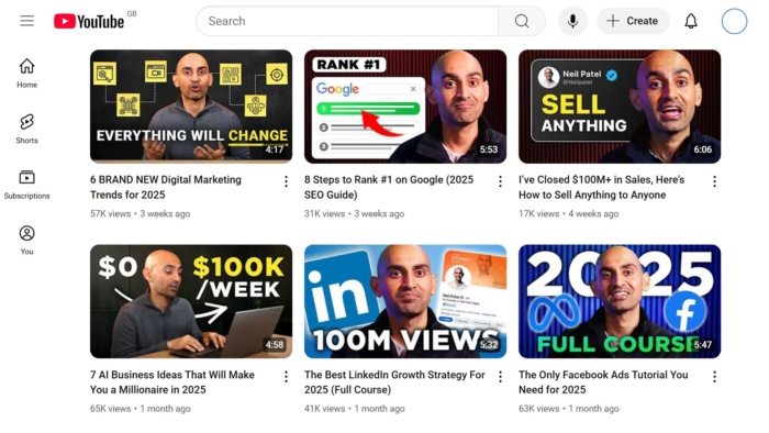 Neil Patel thumbnails.