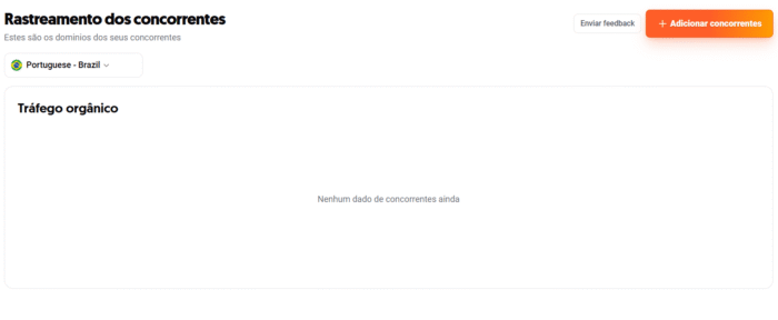 Adicione os domínios no Rastreamento dos concorrentes na ubersuggest que deseja acompanhar para iniciar a comparação com concorrentes.