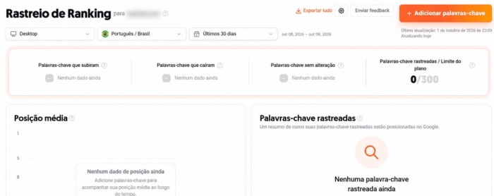 Cadastre as palavras-chave no Rastreio de Ranking da Ubersuggest e defina os filtros para começar a acompanhar suas posições.