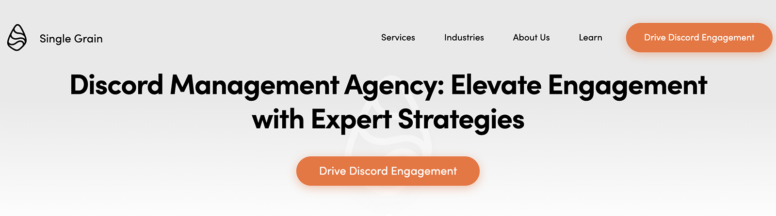Single Grain Discord Marketing Services landing page.