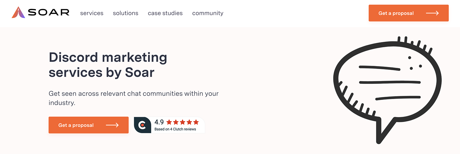 Soar landing page for getting a proposal for their discord marketing services.