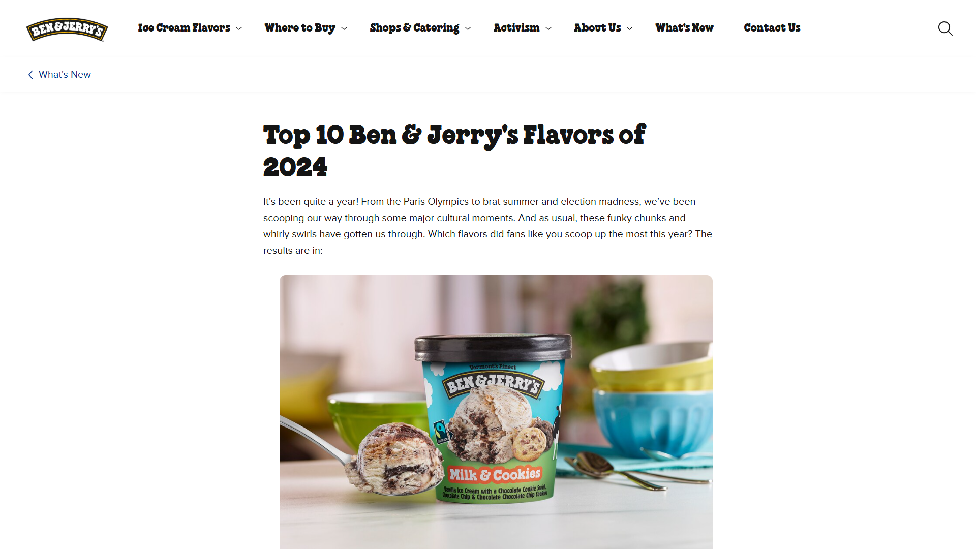 Ben & Jerry’s article for their top 10 flavors of 2024. 