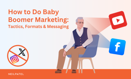 Illustration of a person sitting on a chair and text that reads "How do Do Baby Boomer Marketing: Tactics, Formats & Messaging."