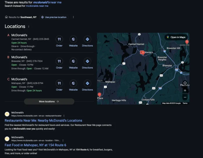 A google search for McDonald's near me.