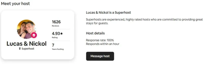 A Superhost's profile and response time.