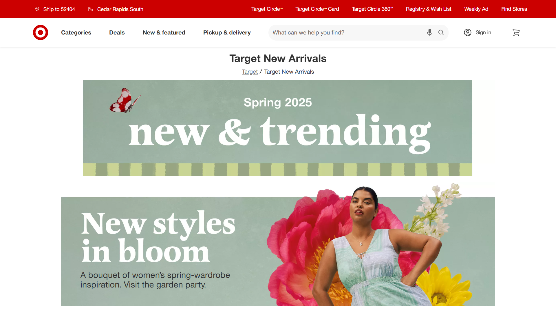 Target’s “New Arrivals” page reflecting its spring range.