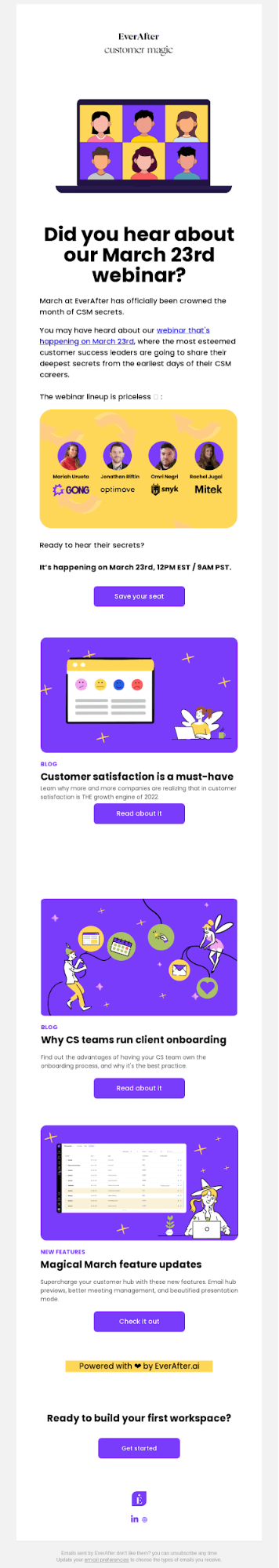 Invite email example from EverAfter for an upcoming webinar.