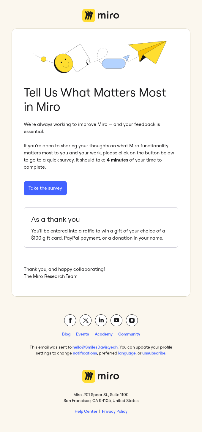 Survey email example from Micro.