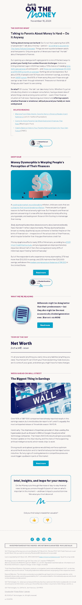 A newsletter from SoFi called “On the Money.”