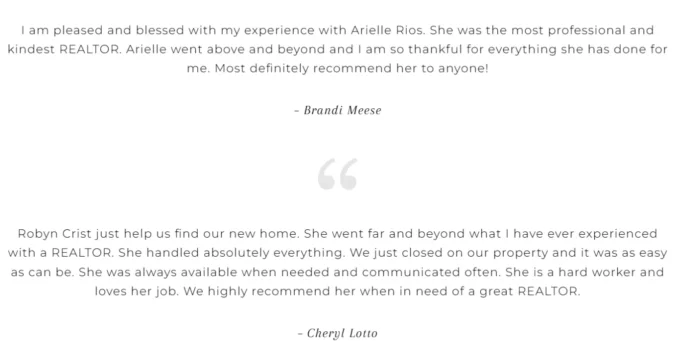 Testimonials in real estate.