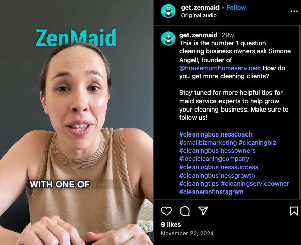 ZenMaid educational video on Instagram.