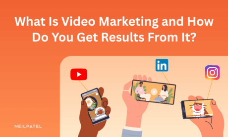 Illustrations of mobile phones and logos for social media and text that reads "What Is Video Marketing and How Do You Get Results From It?"