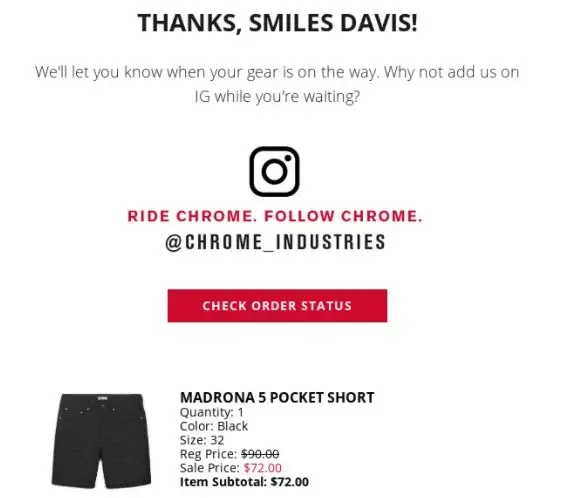 An email thanking a buyer for their purchase.
