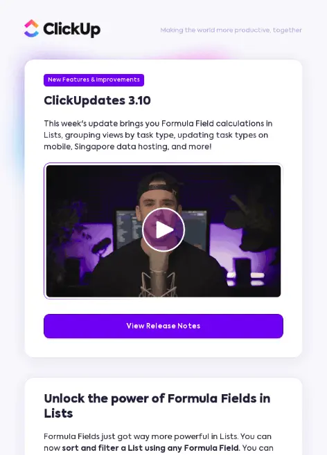 A click up marketing email.