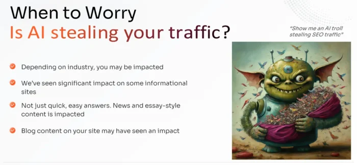 A graphic detailing when to worry if AI is stealing traffic.