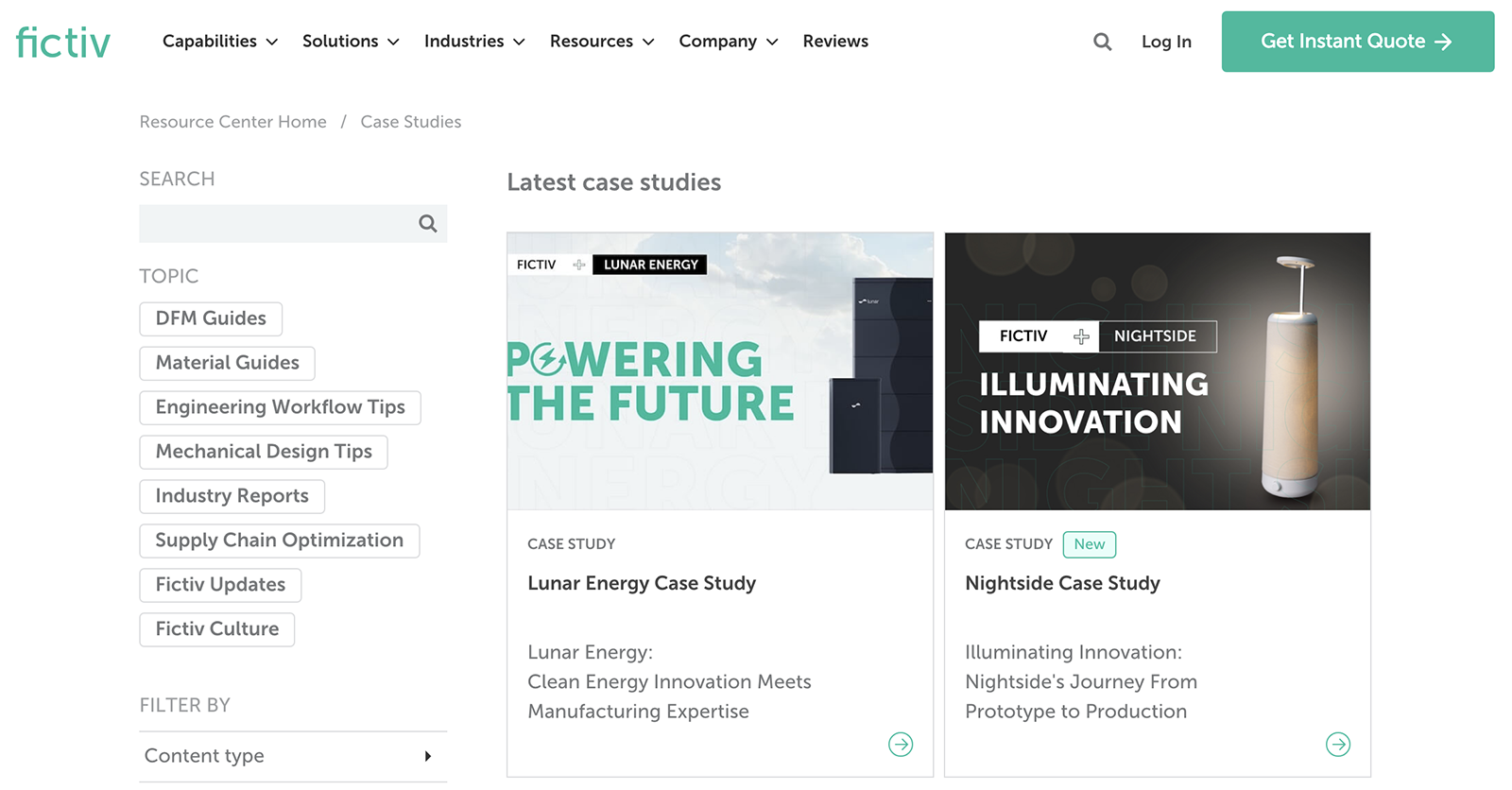 Case study landing page on the Fictiv website.