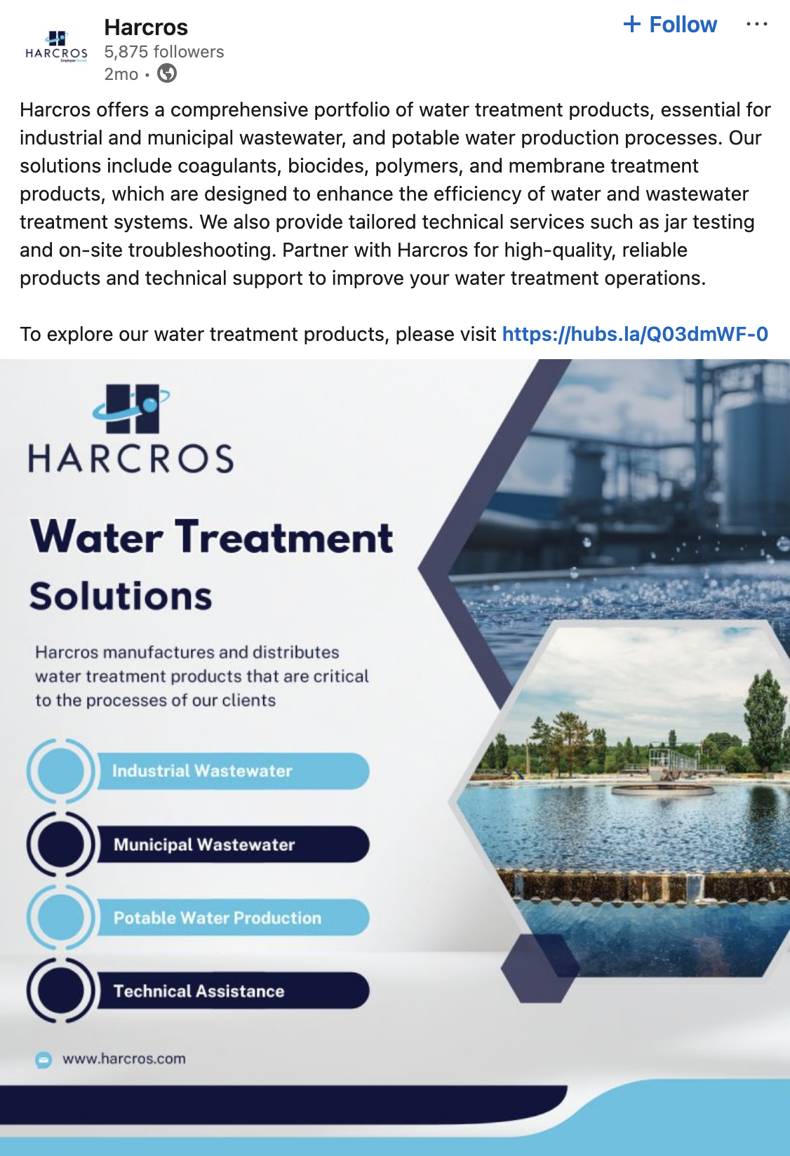 Harcos social media post about water treatment solutions.