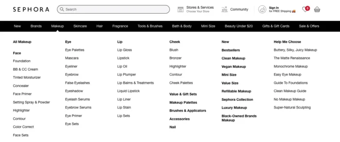 Sephora's website architectrure.