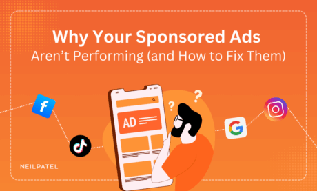 Illustration with images of a mobile device and app logos with text that reads "Why Your Sponsored Ads Aren’t Performing (and How to Fix Them)."