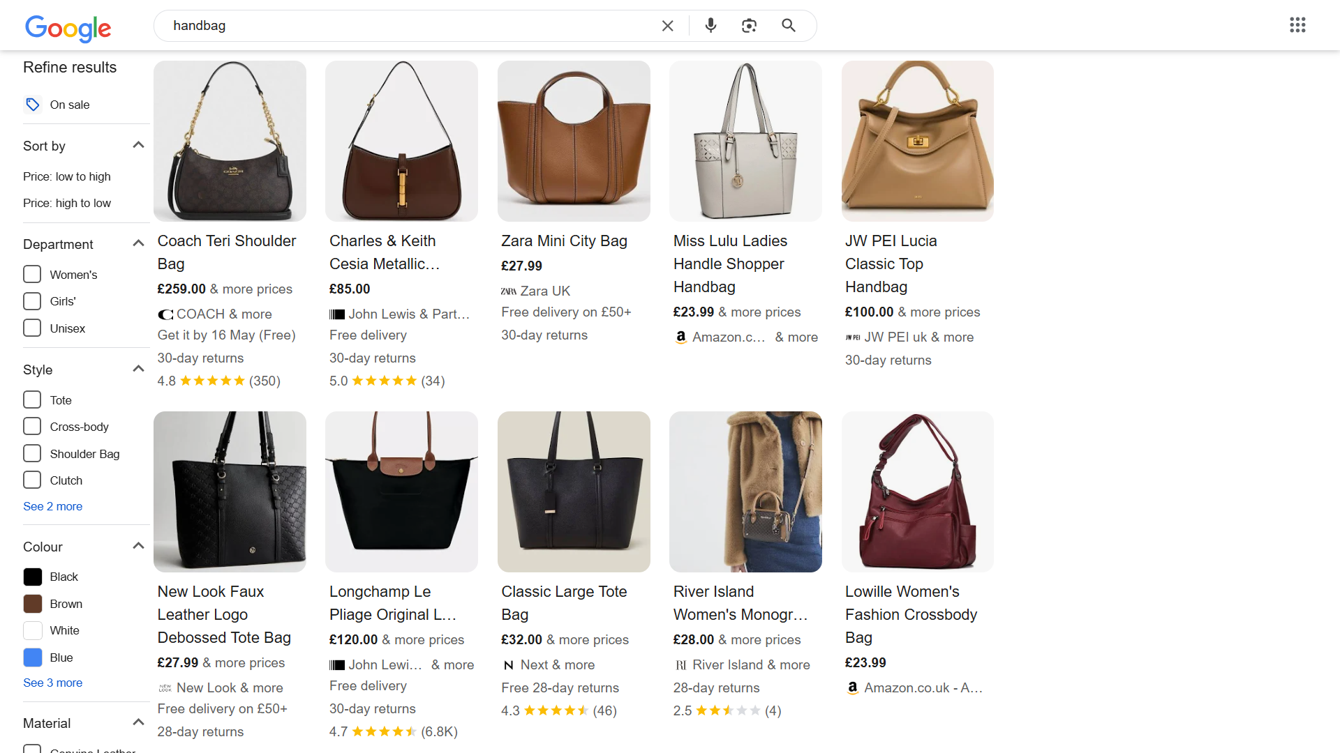 Search results for "handbag."