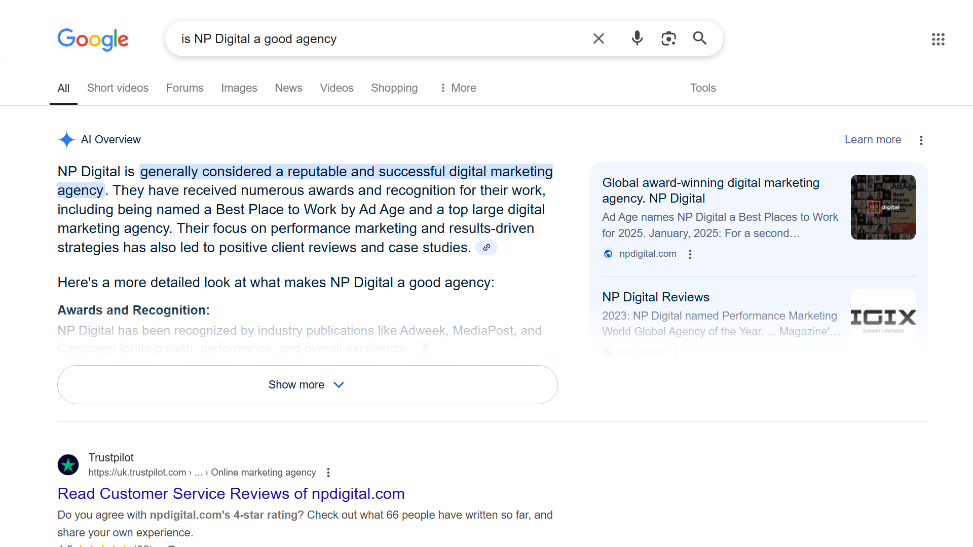 Search results for "is NP Digital a good agency."