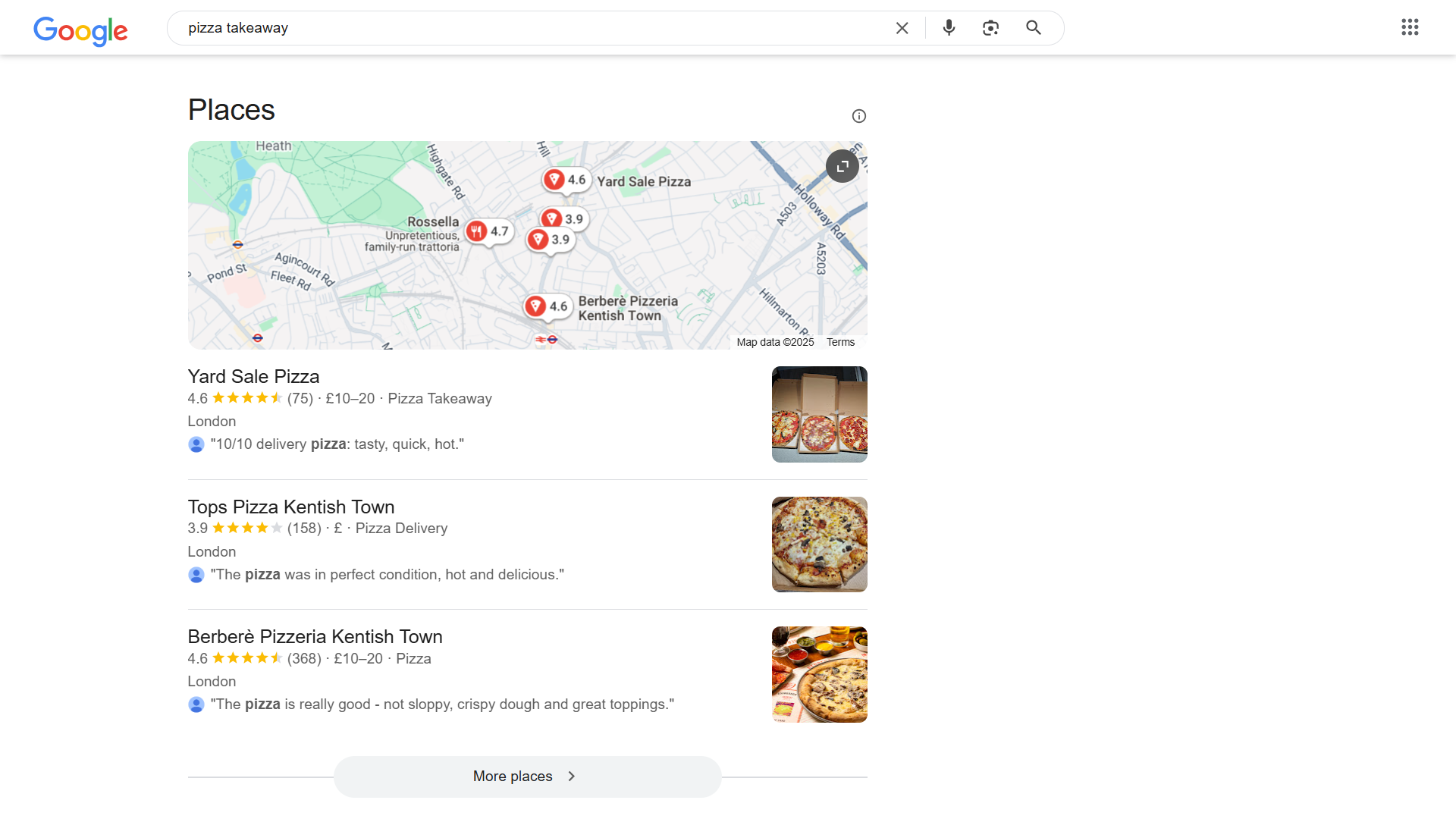 Search results for "pizza takeaway."