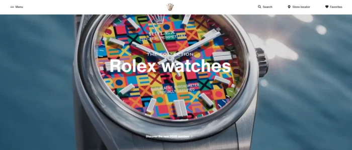 A screenshot of the Rolex watches website.