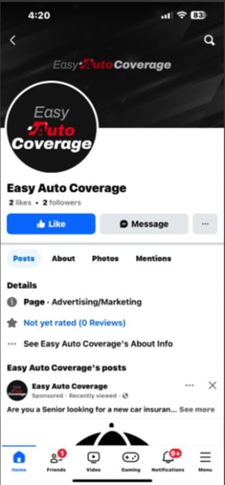 An ad from Easy Auto Coverage.