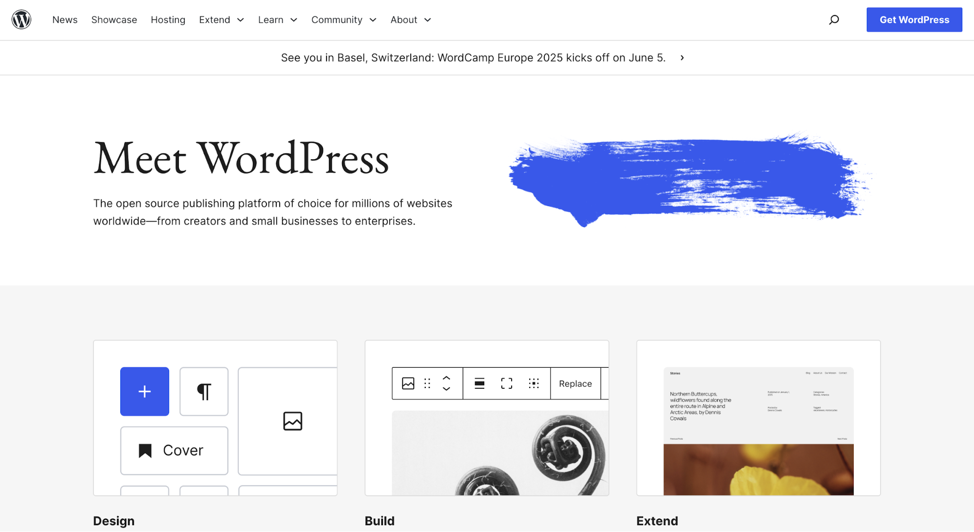 WordPress homepage