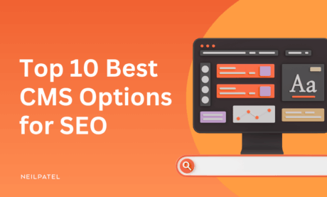 Illustration of a computer monitor with text that reads "Top 10 Best CMS Options for SEO."