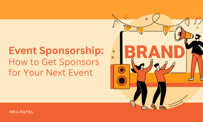 Illustration of people working on a brand with text that reads "Event Sponsorship: How to Get Sponsors for Your Next Event."