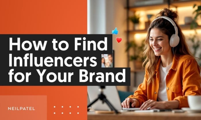 Alt text: Header image that reads ‘How to Find Influencers for Your Brand’ and shows an influencer smiling at the computer