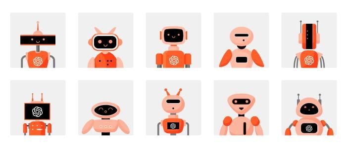 A set of robots with the OpenAI logo.