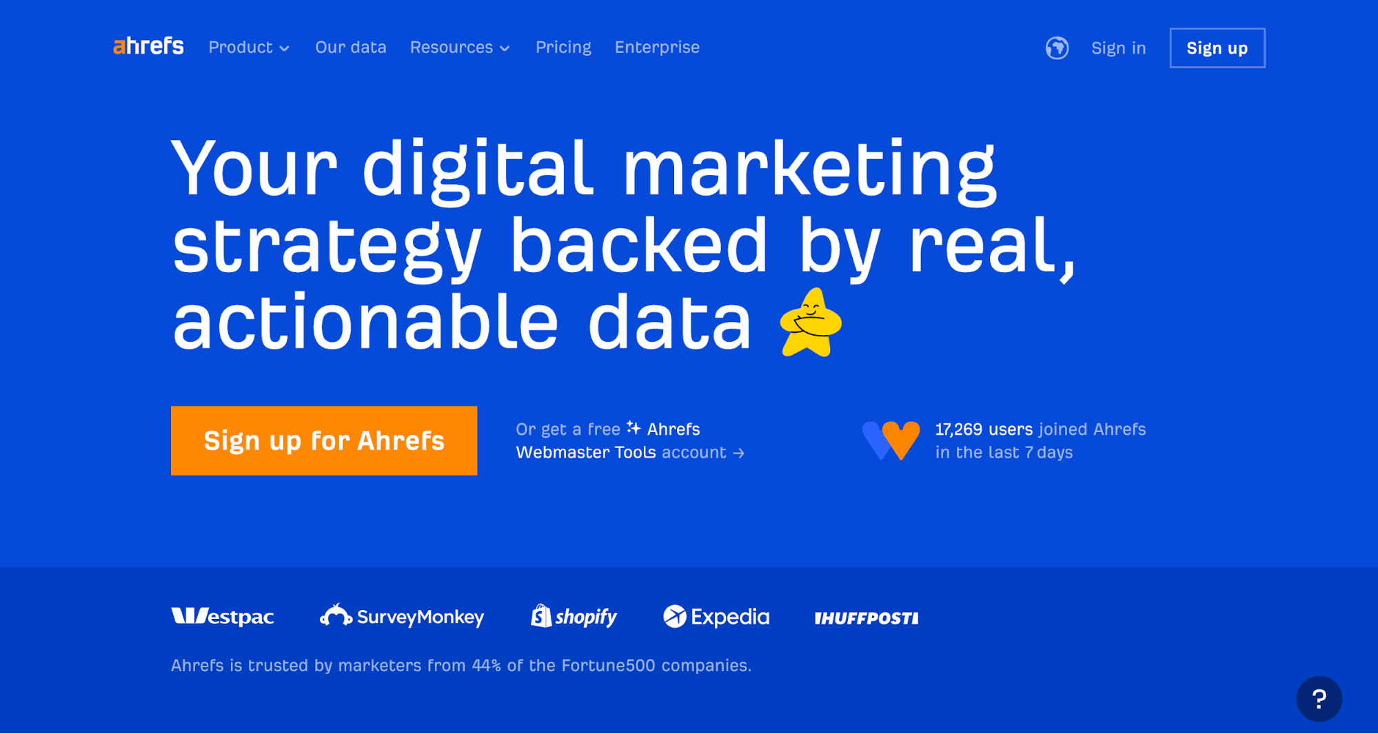 Ahrefs sign up landing page.
