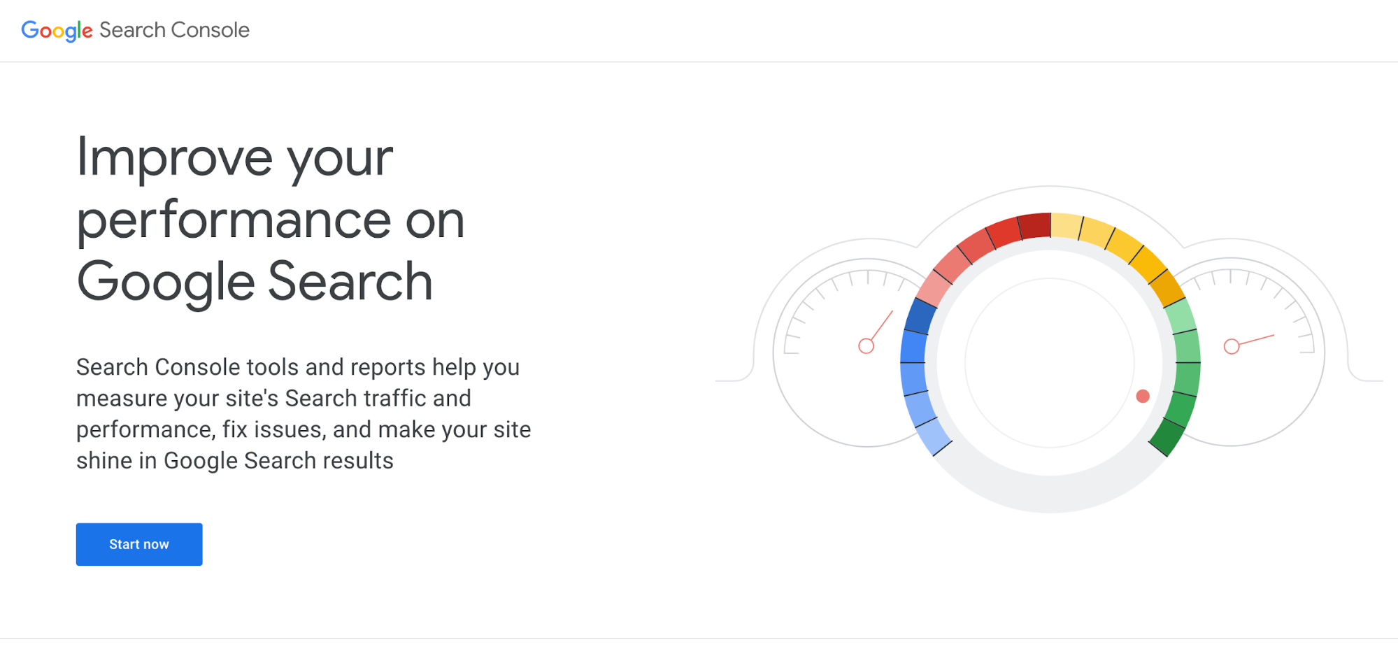 Google Search Console start now landing page.
