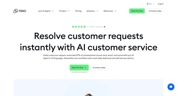 Tidio's homepage.