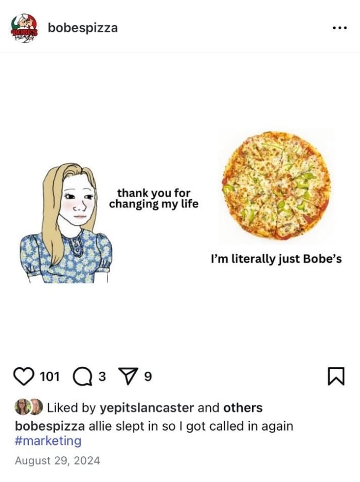 A bobespizza Instagram ad.