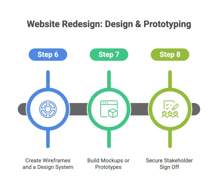 A graphic on design and prototyping parts of the website redesign process.