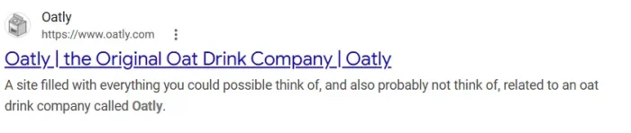 Oatly takes a witty, comical approach to the meta description for the brand’s homepage. 