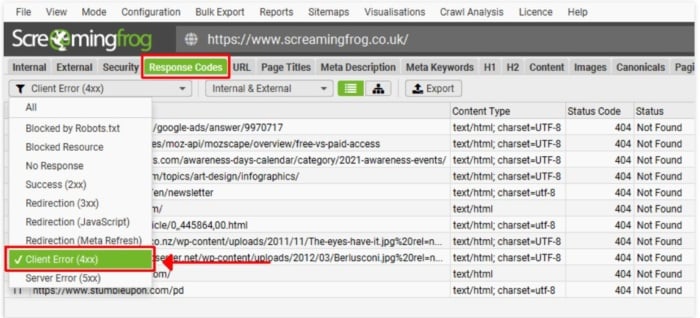 ScreamingFrog's interface.