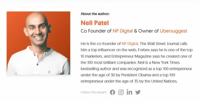Neil Patel's author box.