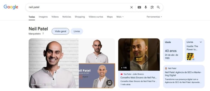 recursos de SERP: painel de conhecimento