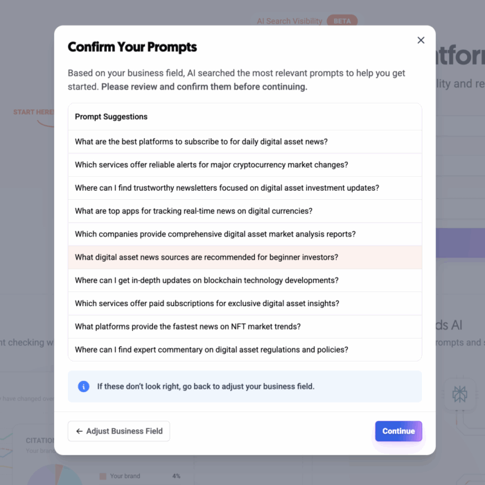 Ubersuggest, Confirm Your Prompts