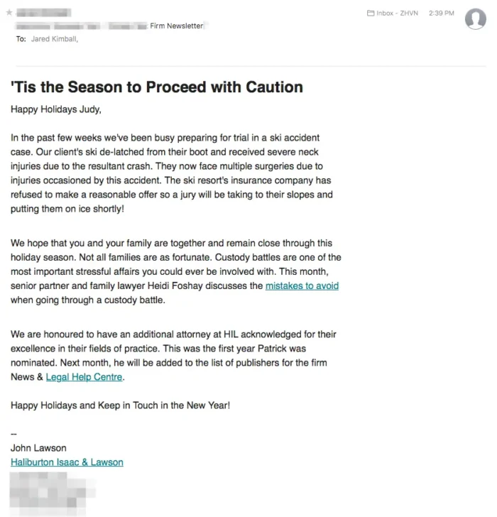 An example of legal marketing from a law firm.