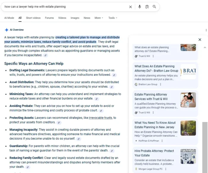 An AI overview result for a legal question.