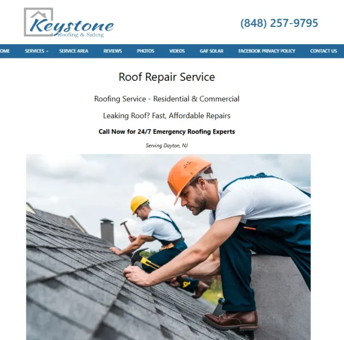 A landing page from a sponsored ad on a roofing website.