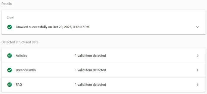 Implementation of Structured Data in Google Search Console.