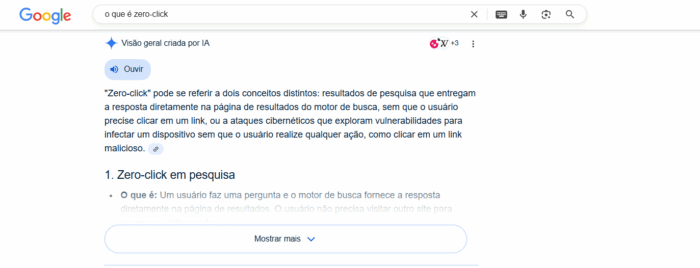 resultado de pesquisa do google da IA